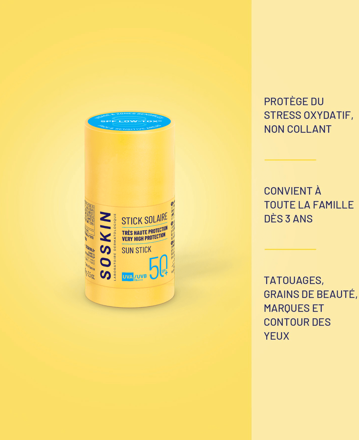 Stick solaire SPF50+ Soins solaires Soskin